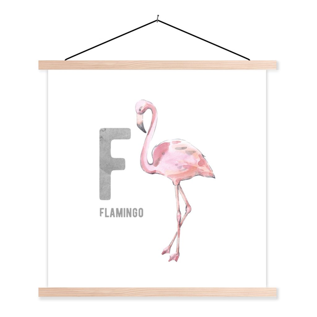 MuchoWow Textilposter Alphabet - Buchstaben - Flamingo 60x60 cm mit holzfarbenen Rahmen - Wanddekoration