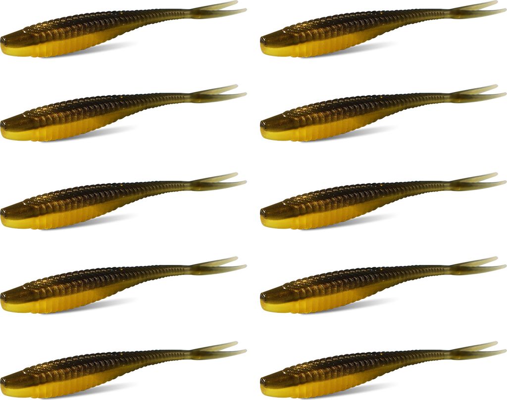 10 Stück Angelköder, realistisch aussehend, leuchtende Farbe, flexibel, bissfest, Pailletten-Design, PVC-Gabelschwanz, weiche Köder, bionische K...