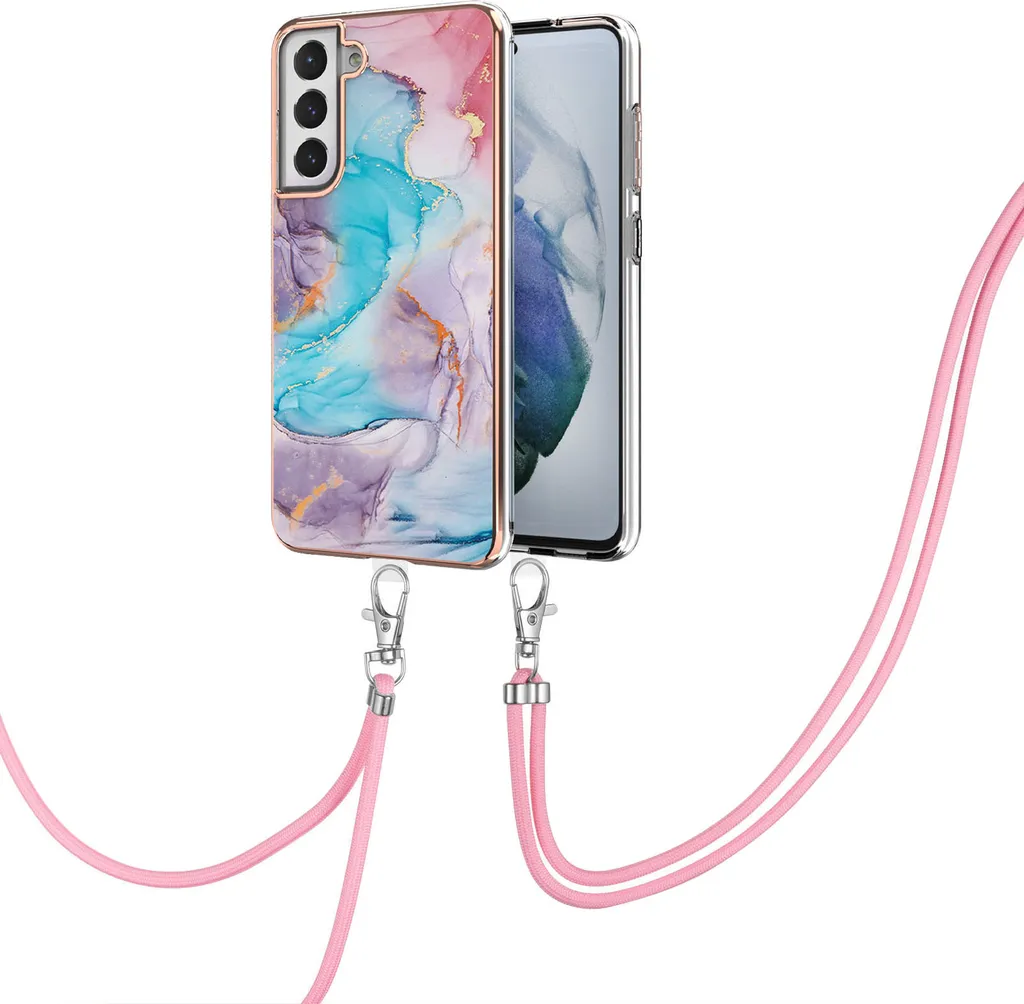 Custodia Samsung S21 FE con Cinturino Blu Regolabile: Mani Libere