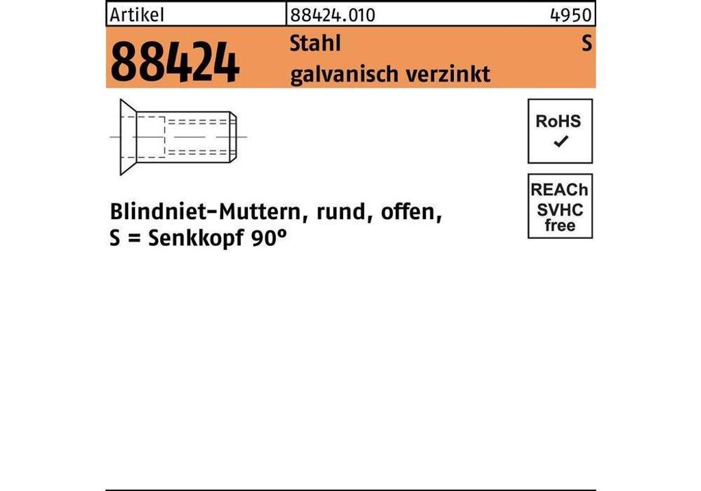 Reyher Blindnietmuttern Zn Seko M 6/1,5-4,5 (250 Stück)