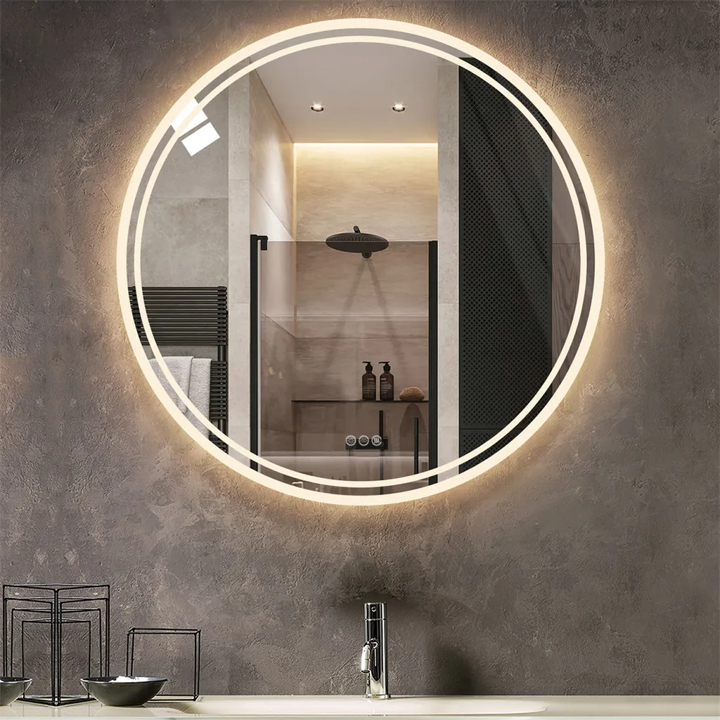 Miroir LED 80cm Gradable avec 3 Couleurs de Lumière et Anti-buée IP64