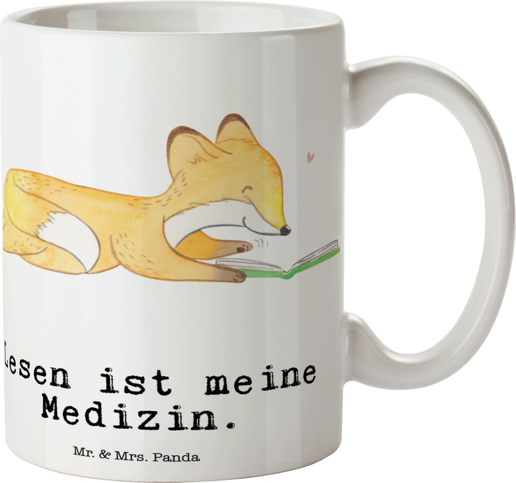 Mr. & Mrs. Panda Teetasse Fuchs Lesen - Weiß - Geschenk, Bücher, Kaffeebecher, Becher, Bücherwurm, Trinkbecher, kaffeetasse bedruckt, Tasse