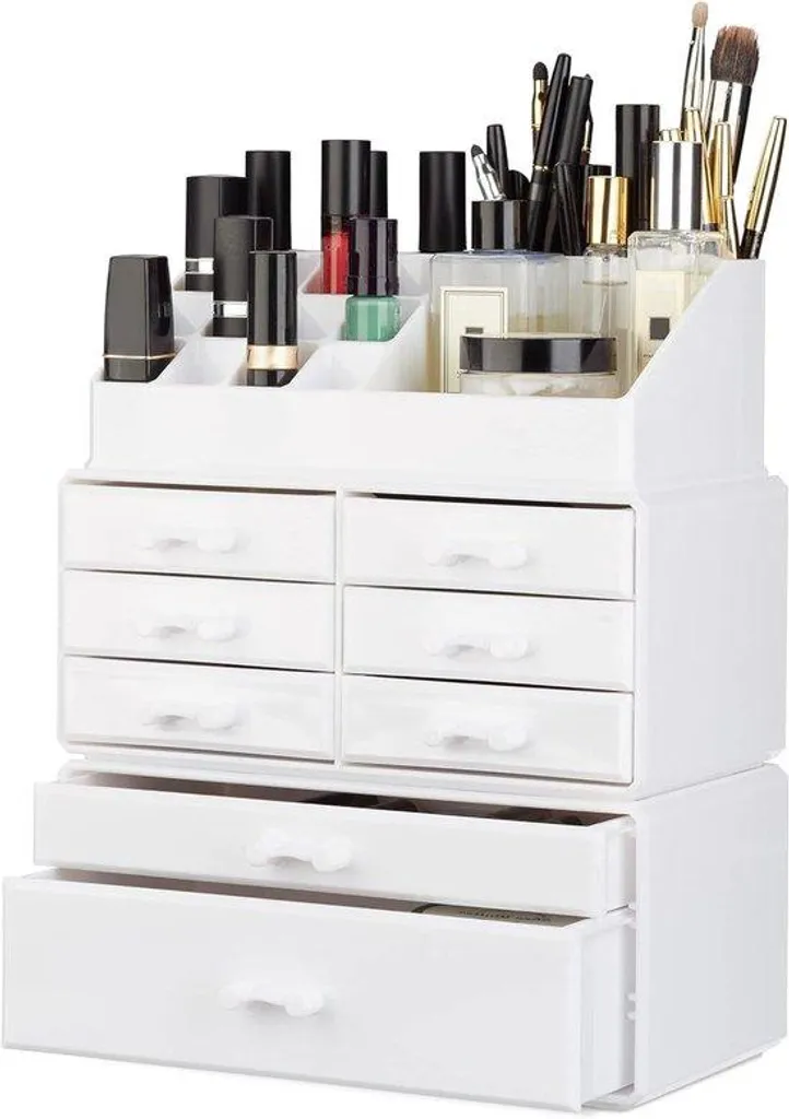 Organiseur maquillage acrylique blanc - Système empilable à 8 étages