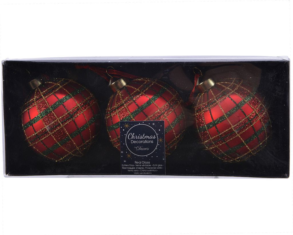 Weihnachtskugeln Glas Schottenkaro Muster 8cm Produktbild 
