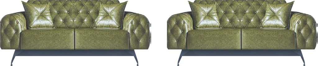 Sofa-Set 2-Sitzer Ledesofas Grün Chesterfield Klassisch Kissen Polster