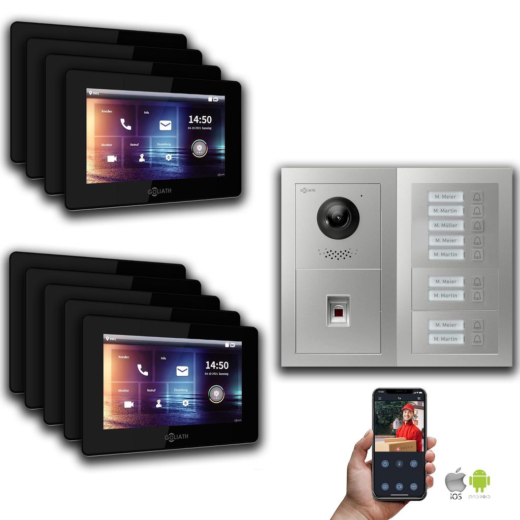 Goliath IP Video Türsprechanlage: 7-Zoll 9 Familienhaus, Fingerprint, Silber : Aufputzdose : 7 Zoll in Schwarz Monitor Auswahl: 7 Zoll in Schwarz ...
