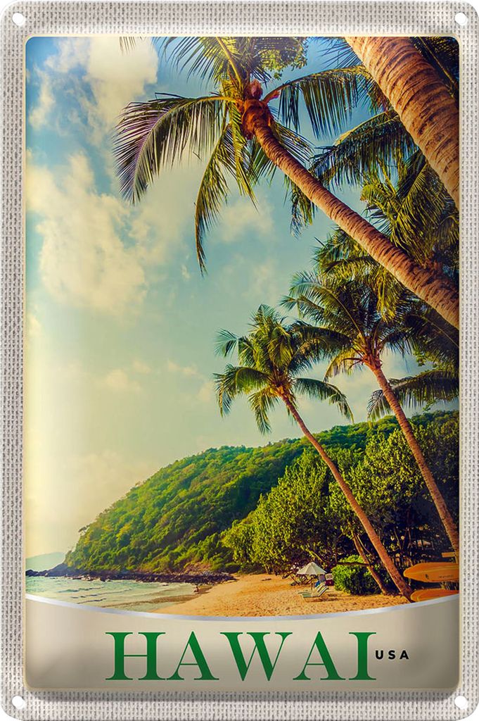 Blechschild Reise 20x30cm Hawai USA Amerika Insel Strand Meer