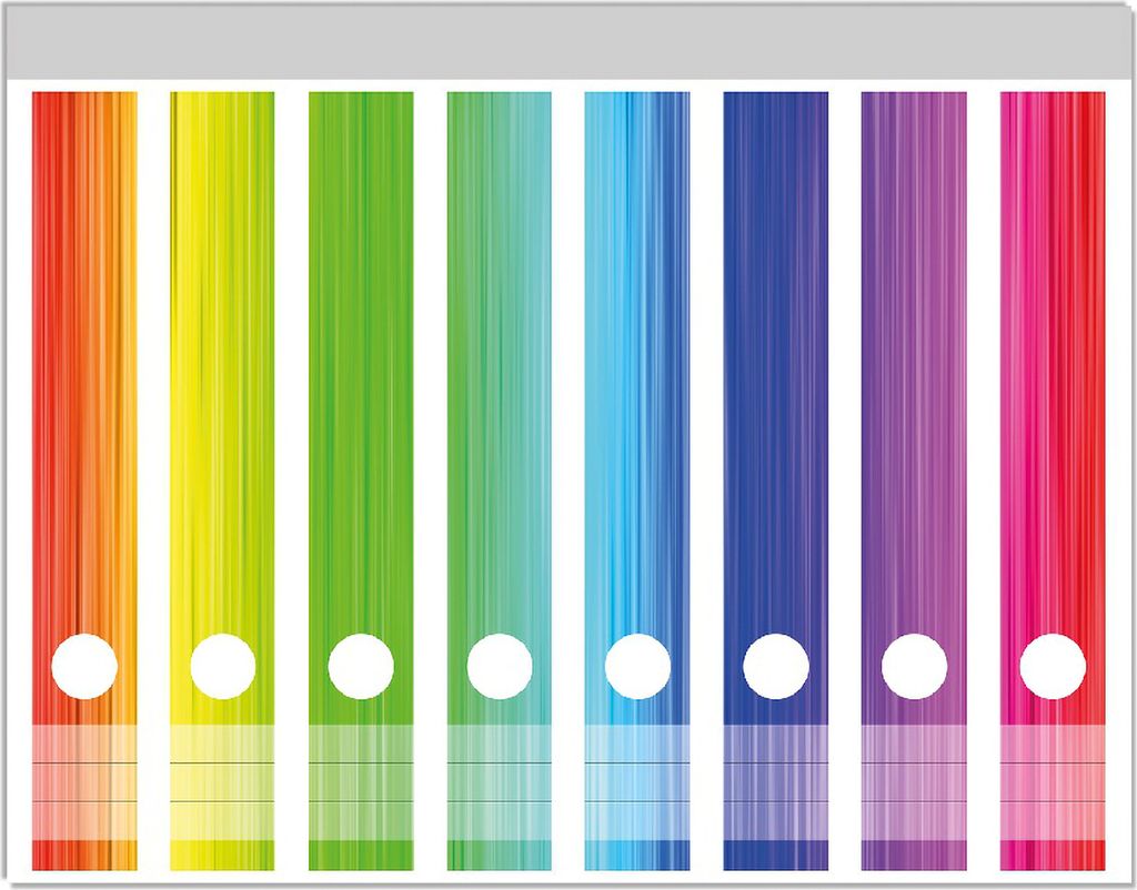 Wallario Ordnerrücken Sticker, selbstklebend für schmale Ordner, 8 Stück, Motiv Regenbogenmuster - Farben rot, gelb, grün, blau, pink und rot