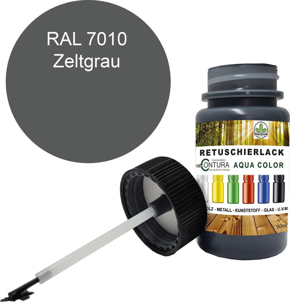 Reparaturlack Lackstift RAL Lack Pinselflasche 50ml. Farbe Holz Metall Möbel Auto Bad Retuschierlack - RAL 7010 Zeltgrau