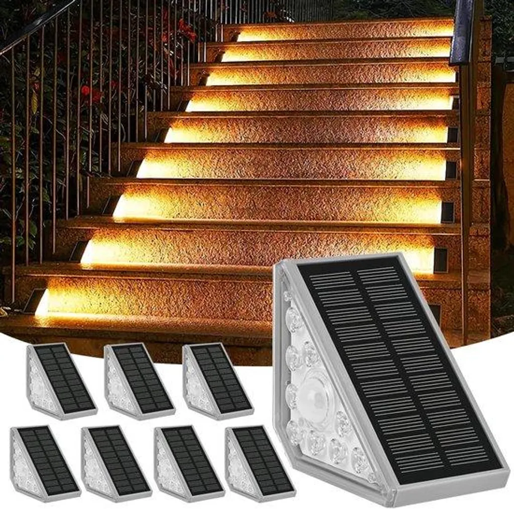 Lot de 8 lampes solaires escalier avec détecteur de mouvement IP65 1200mAh
