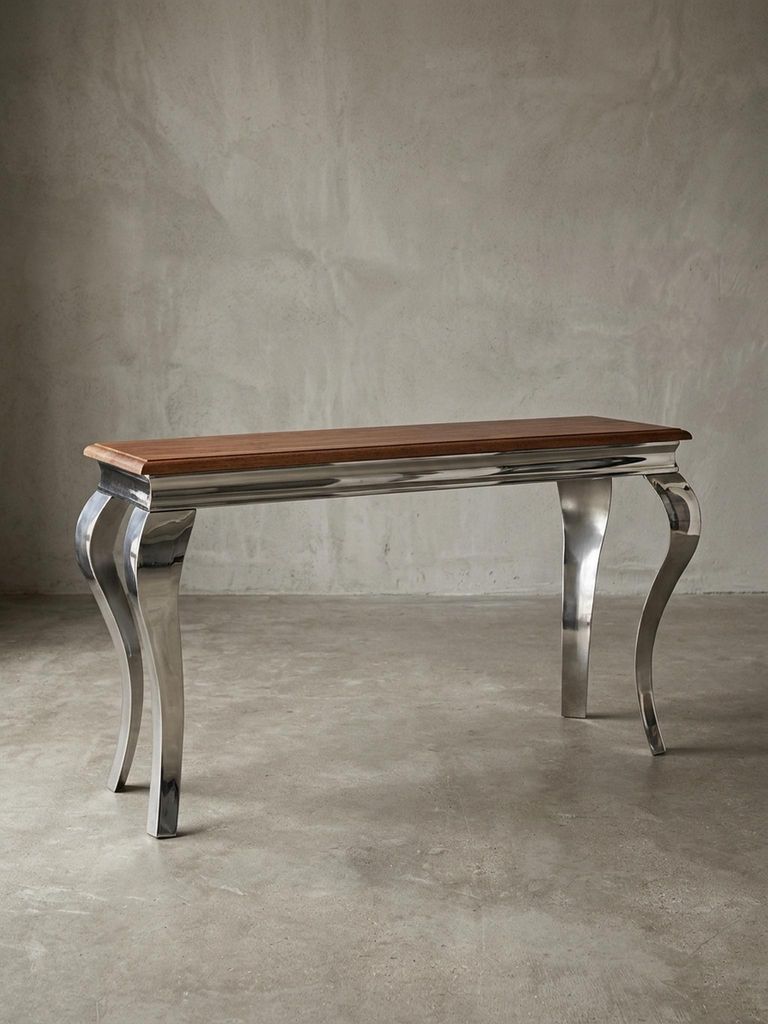 Konsolentisch Sheesham Massivholz / Metall 130x76,5x42 cm Flurtisch, Design Wohnzimmertisch Schmal, Anrichte Schreibtisch Modern