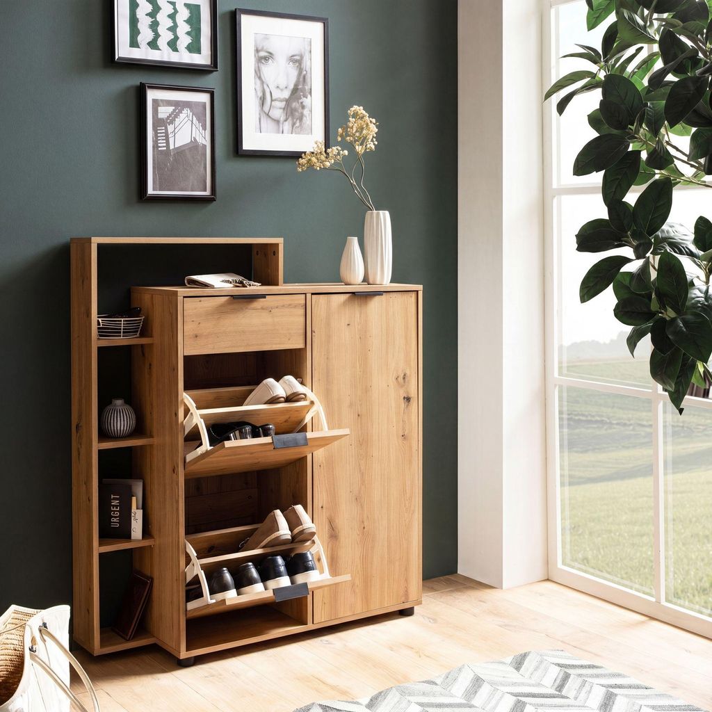 FineBuy Schuhschrank Eiche-Nachbildung 98x110x30 cm Produktbild 
