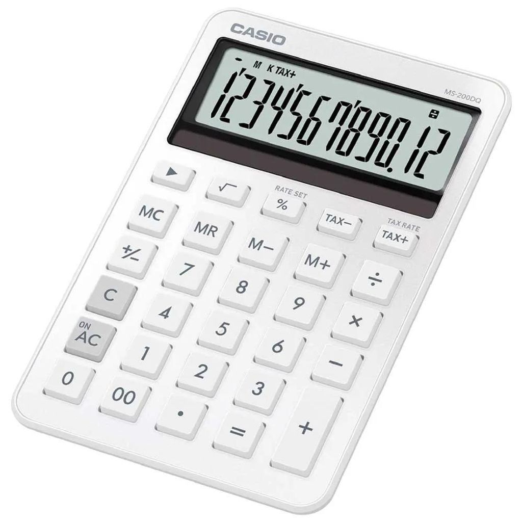 Casio Tischrechner anzeigend MS-200 DQ WE weiß, 12 Stellen, Solar/Batterie
