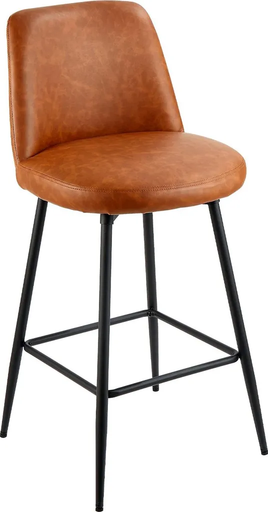 Tabourets de bar avec dossier - Cuir Polyuréthane marron - Set de 3 - Métal - 12