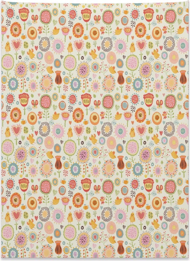 Abakuhaus Blumen Wandteppich, Bienen Vögel Schmetterlinge aus Weiches Mikrofaser Stoff Kein Verblassen Klare Farben Waschbar, 110 x 150 cm, Mehrfa...