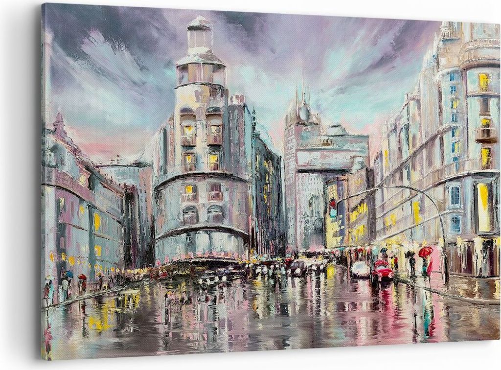 Bild auf Leinwand - Leinwandbild - Stadt Straße Haus - 120x80cm - Wand Bild - Wanddeko - Wandbilder - Leinwanddruck - Bilder - Kunstdruck - Wandde...