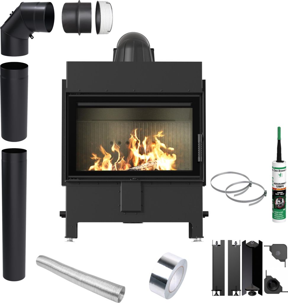 KRATKI LUCY 14 kW Ø200 EKO SCHWARZ Luft Kamin Einbau Kit