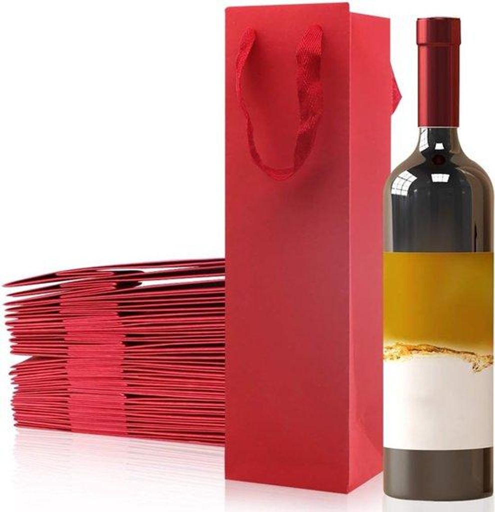 Wine Carrier Tote Bag - Schwarz Papier Weine - Rot Wein Geschenktasche mit Handgriffen - Echt Rot