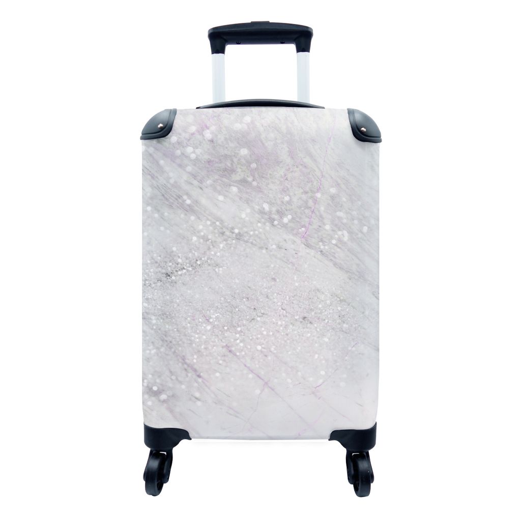 MuchoWow Koffer Handgepäck Trolley Rollkoffer Kleine Reisekoffer mit 4 Rollen - Marmor - Glitter - Lila - Cabin Size < 55x40x23 cm & 55x40x20 cm...