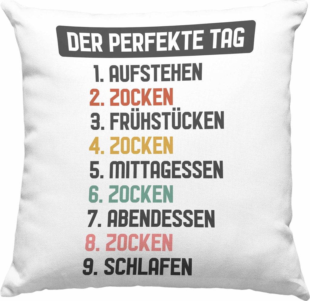 Trendation - Zocker Gamer Deko-Kissen mit Füllung 40x40 mit Spruch Geschenk Junge Jungs Gaming Deko-Kissen mit Füllung 40x40 Der Perfekte Tag (Blau)