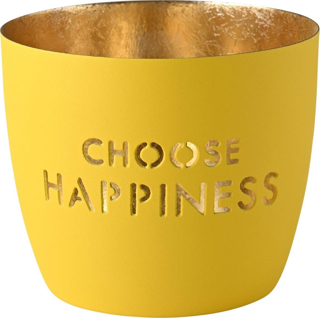 Gift Company Windlicht Madras Choose happiness M, Teelichthalter, Kerzenhalter, Eisen, Gelb / Gold, H 8.5 cm, 1171904010