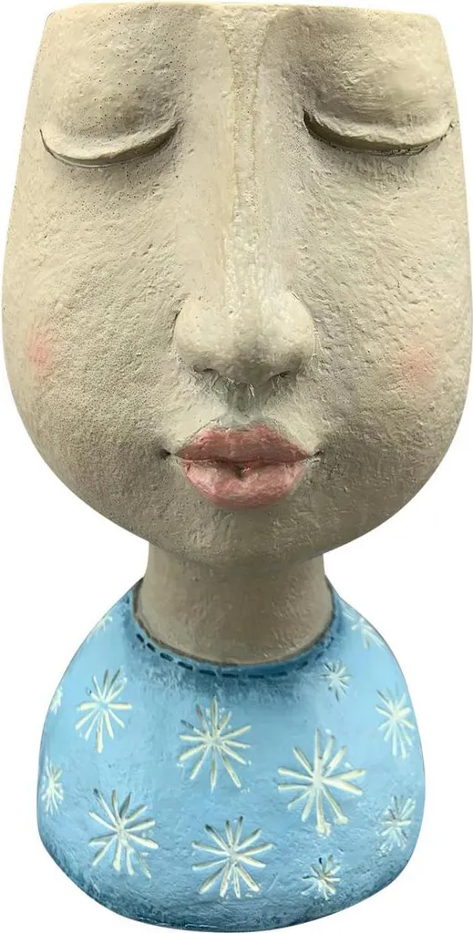 Vase visage bleu pour décoration salon, pot de fleurs 21 cm résine design