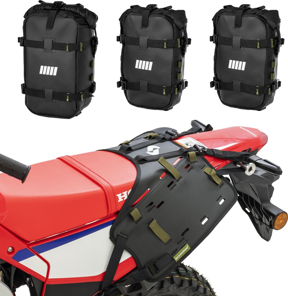 SCHNORR BagHub + Seitentaschen 3er-Set 30 L Motorrad Softbags - kompatibel mit Honda CRF 300 L