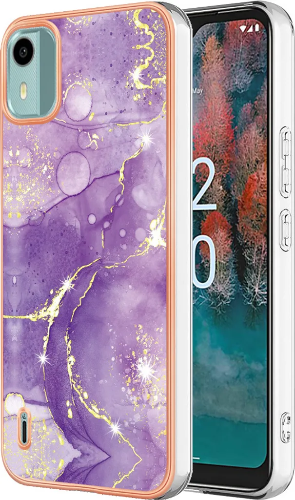 Custodia Nokia C12 Marmo Purple - Cover TPU Sottile e Antiurto