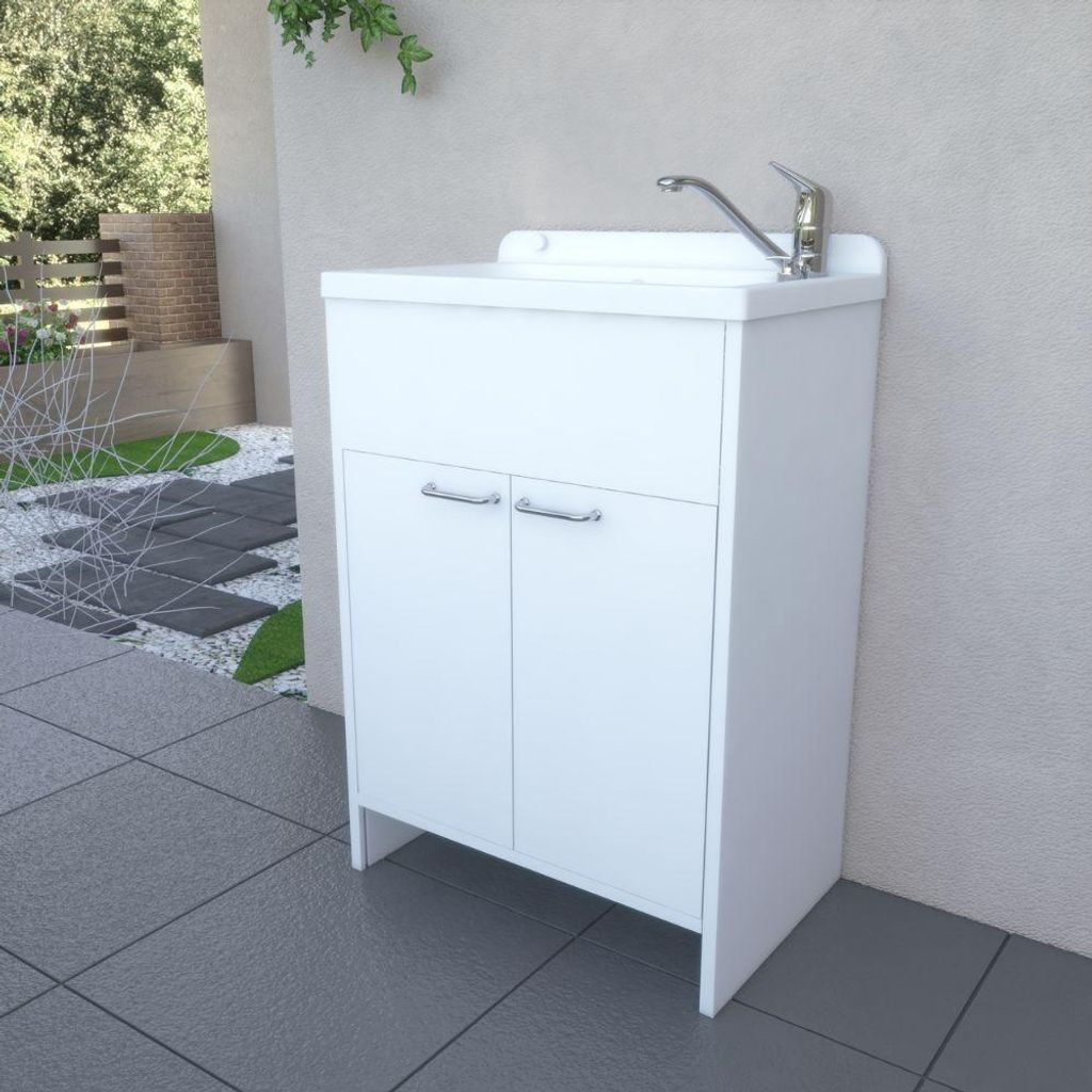 Mobile Lavatoio salvaspazio 58x38 cm in PVC bianco 2 ante Immagine del prodotto 