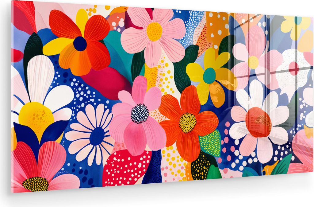 MuchoWow Glasbilder - Bilder auf Wandbild - Foto auf Glas Blumen - Bunt - Tupfen 120x60 cm Wanddekoration aus Glas - Acrylglasbild - Acrylbilder - ...