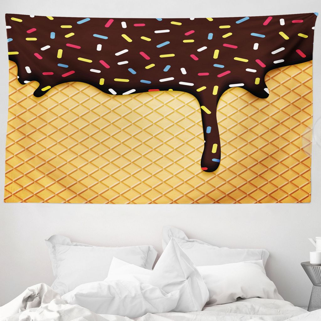 ABAKUHAUS Eis Wandteppich, Choco Waffel aus Weiches Mikrofaser Stoff Waschbar ohne Verblassen Digitaldruck, 230 x 140 cm, Dunkelbraun Senf