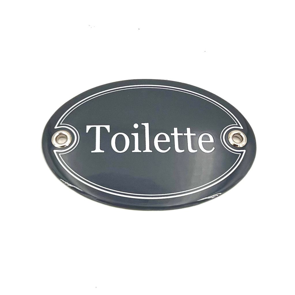 Emaille Türschild TOILETTE oval 7x10 cm Schild Emailschild Vintage Metallschild - Blechschild - Küchendeko - Deko Retro Wandschild (Dunkelgrau)