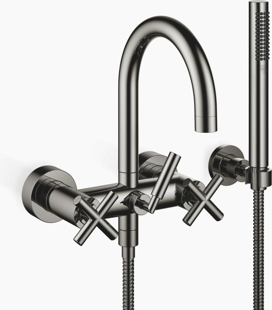 Dornbracht TARA Wannenbatterie für Wandmontage mit Schlauchbrausegarnitur, Drehumstellung Wanne/Brause, Ausladung 240mm, 25133892-19