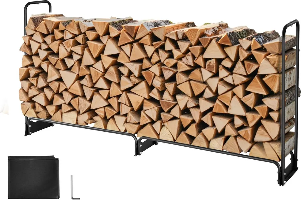 Range-bûches extérieur XL en acier - Support bois pour jardin et véranda - 9