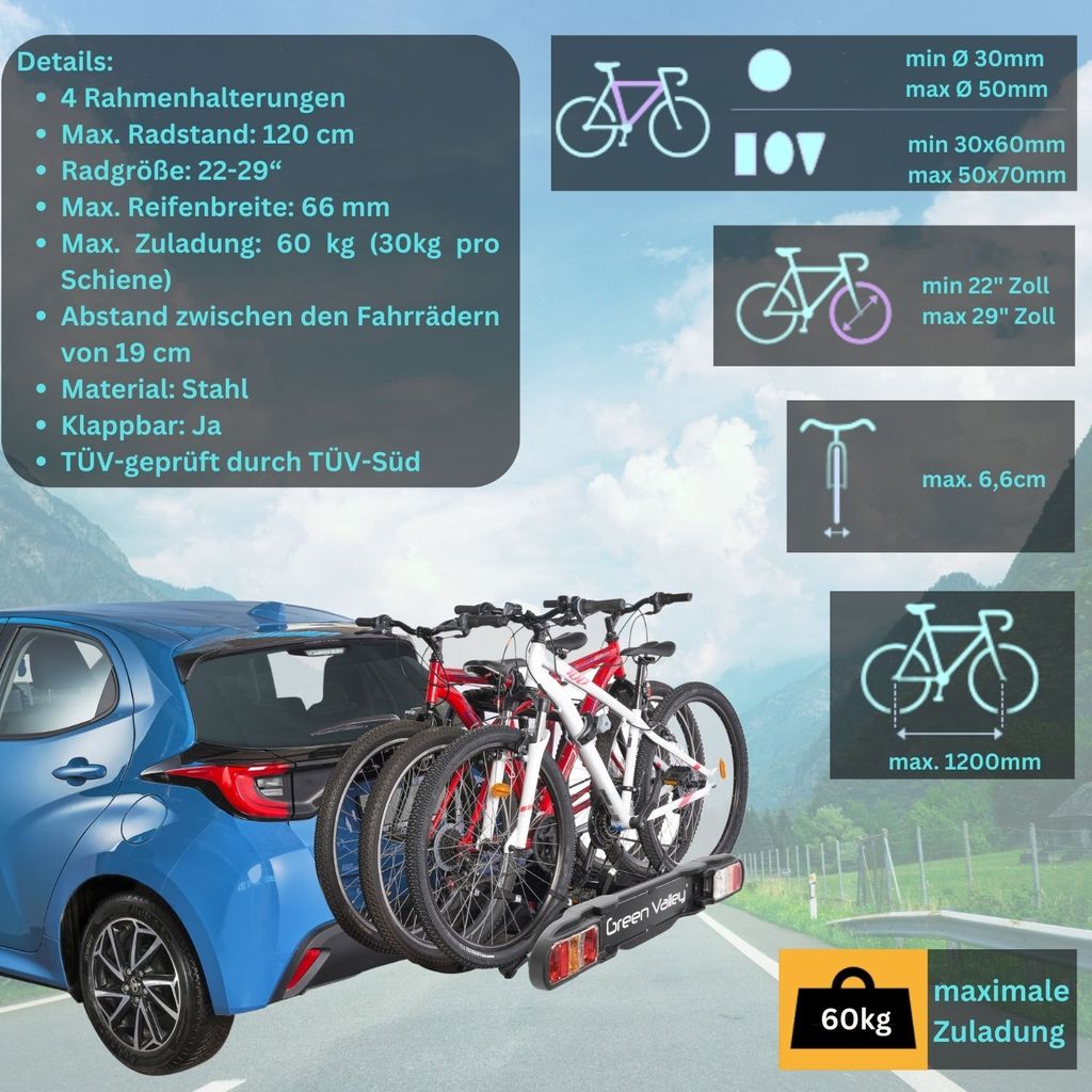 eBike Fahrradträger für Anhängerkupplung Fahrrad Heckträger Produktbild 6