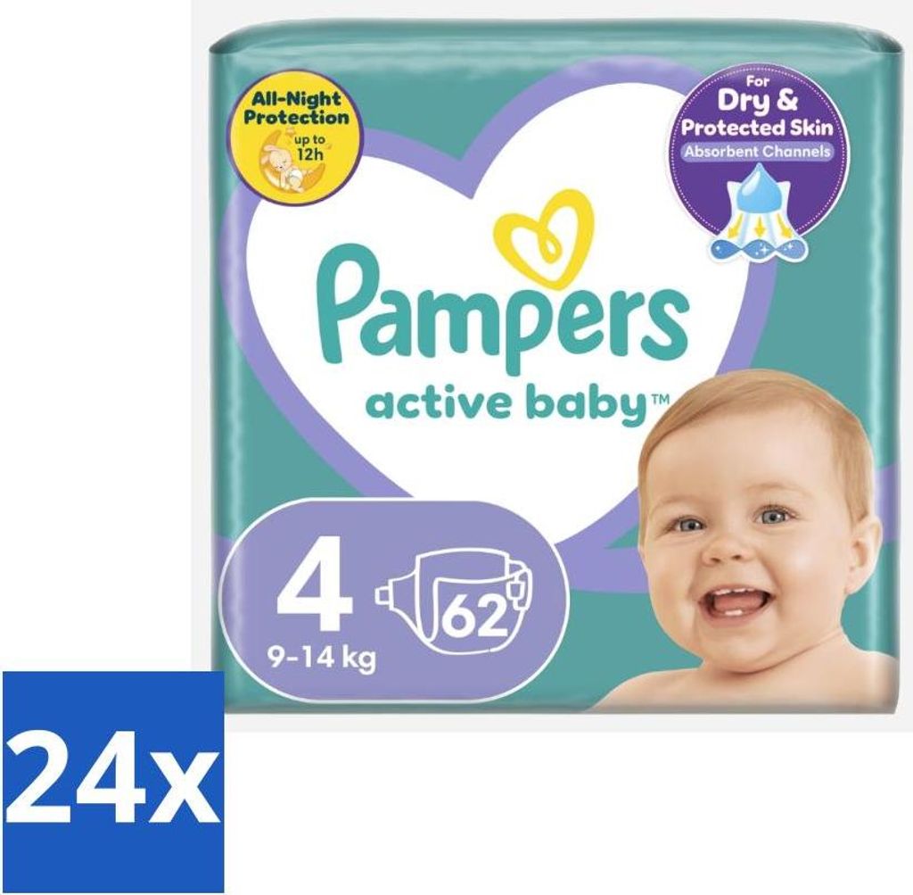 Pampers – Windeln – Active Baby Größe 4 (9-14 kg) – 62 Windeln - Vorteilspack - 24 Stücke
