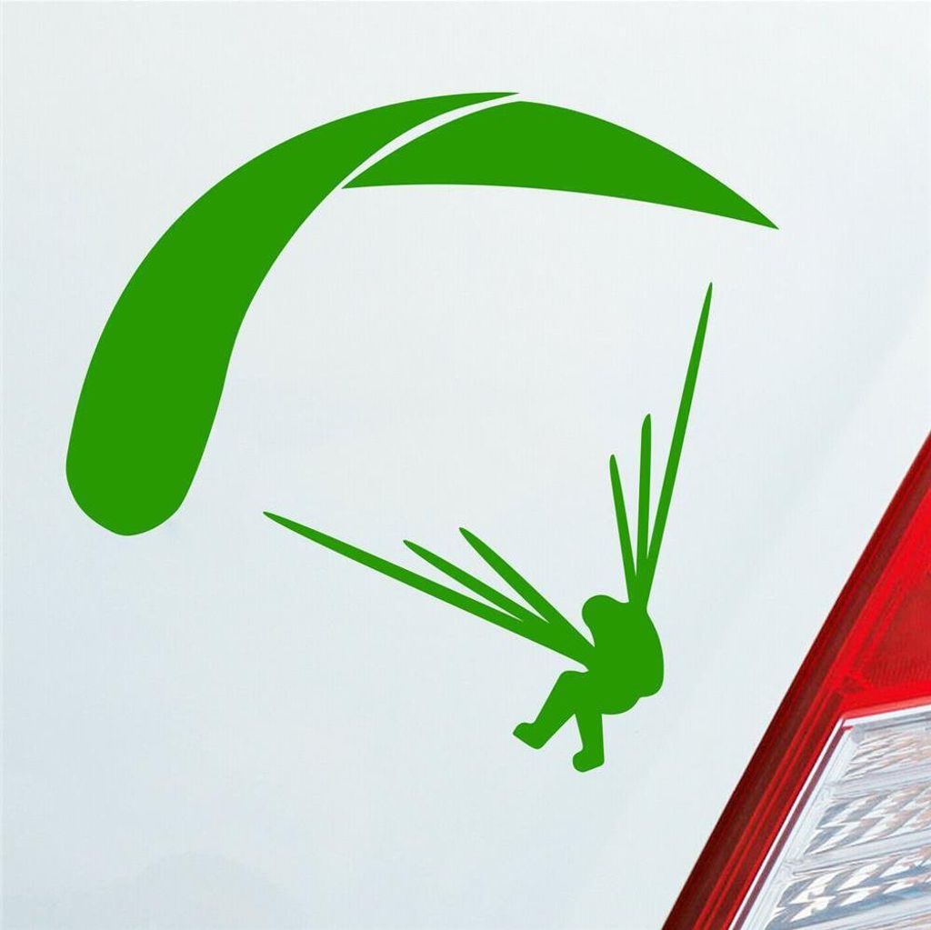 Auto Aufkleber Fallschirmspringer Fallschirm Sky Dive 10x9,5 cm Hellgrün Sticker Heckscheibenaufkleber