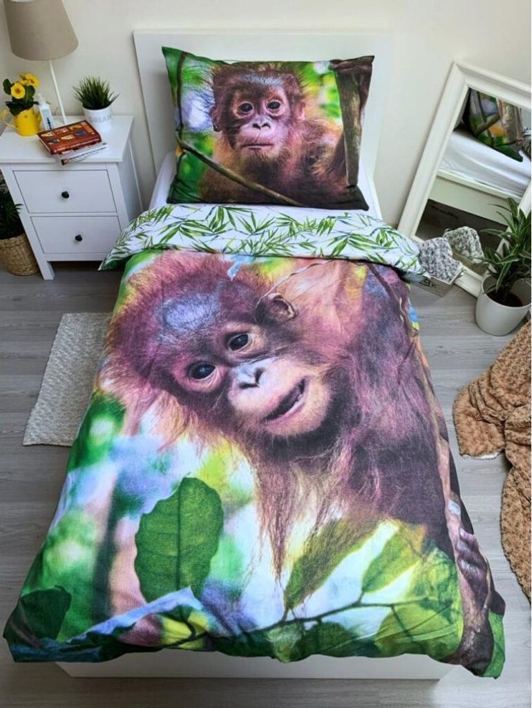 Kinder Bettwäsche Wendemotiv Orang-Utan Affe Baum Wald Produktbild 