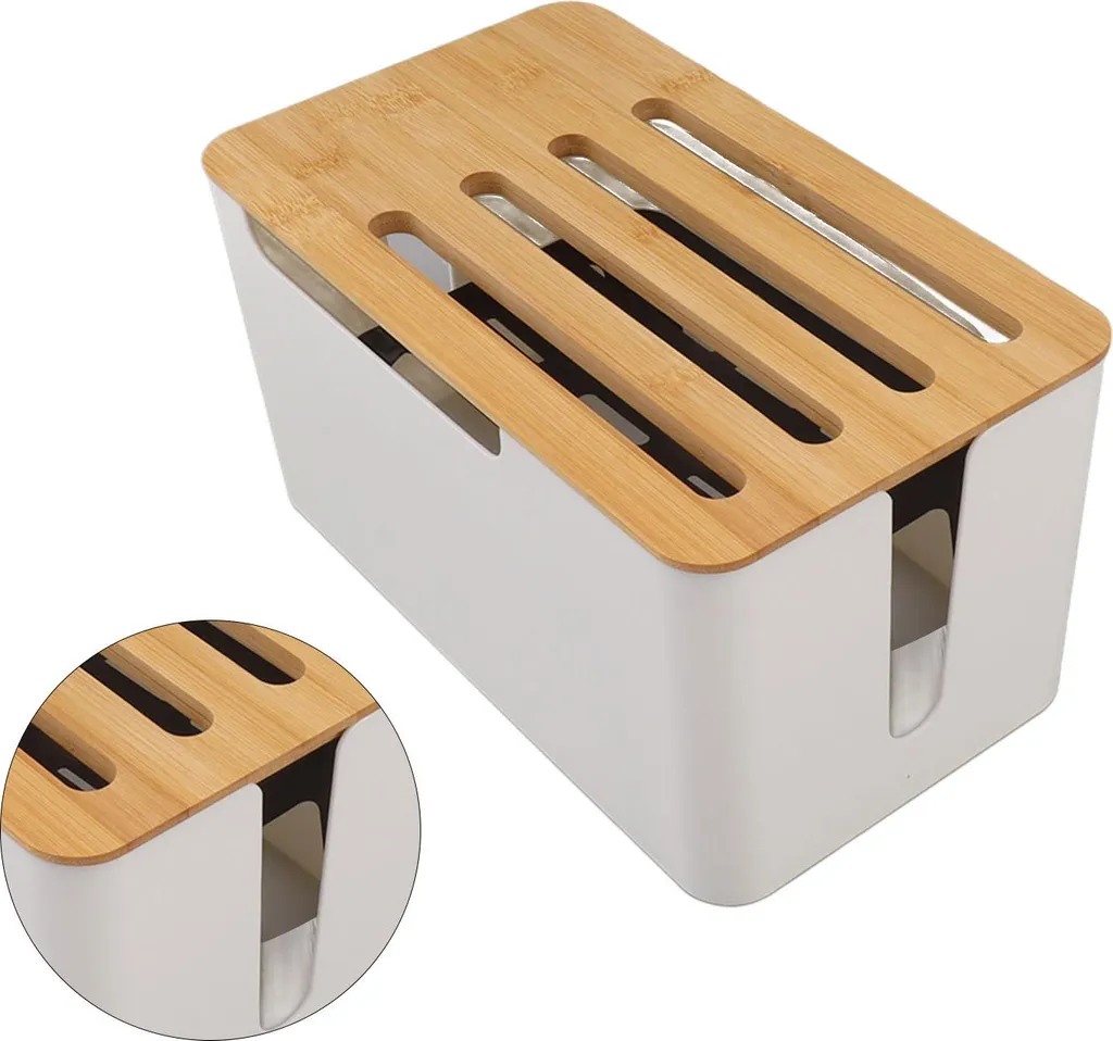 Cache-routeur WiFi design avec couvercle bambou - Boîtier de gestion
