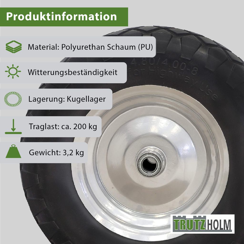 2x Schubkarrenrad pannensicher Vollgummi 4.80/4.00-8 Produktbild 6