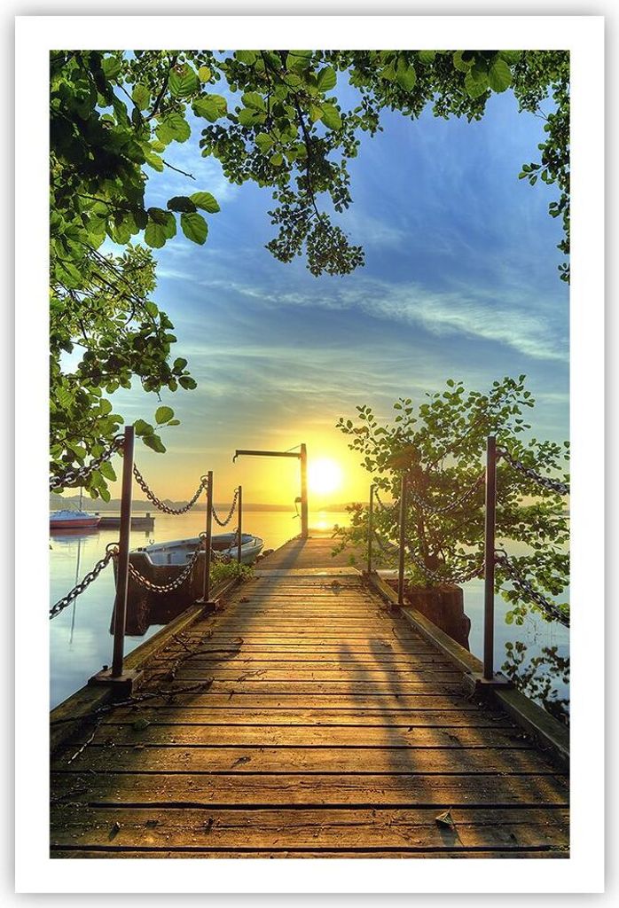 Poster - Poster ohne Rahmen - See Sonnenuntergang Boot Landschaft - 61x91,5 cm - Wand Bild - Wanddeko - Wandbilder - Kunstposter - Wandposter - Bil...