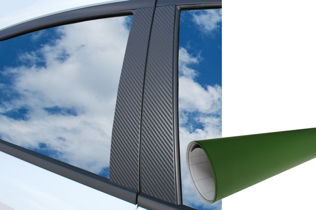 6x PREMIUM A B C Säule Tür Leisten Abdeckung Auto Folie Wrap Set Olive Nato Grün