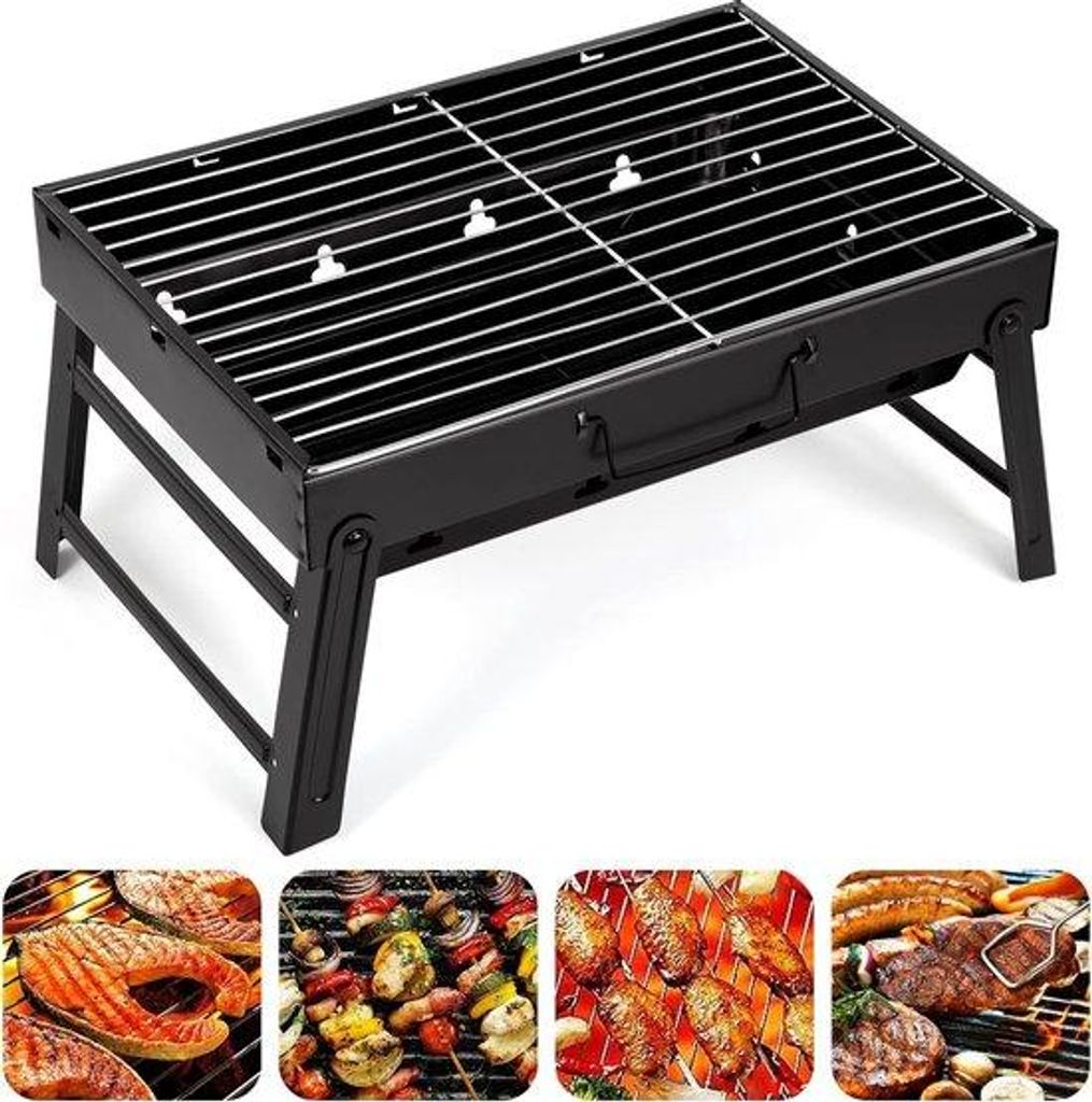Tragbarer Holzkohlegrill aus rostfreiem Stahl, aufgeklappt 435x300x240 mm