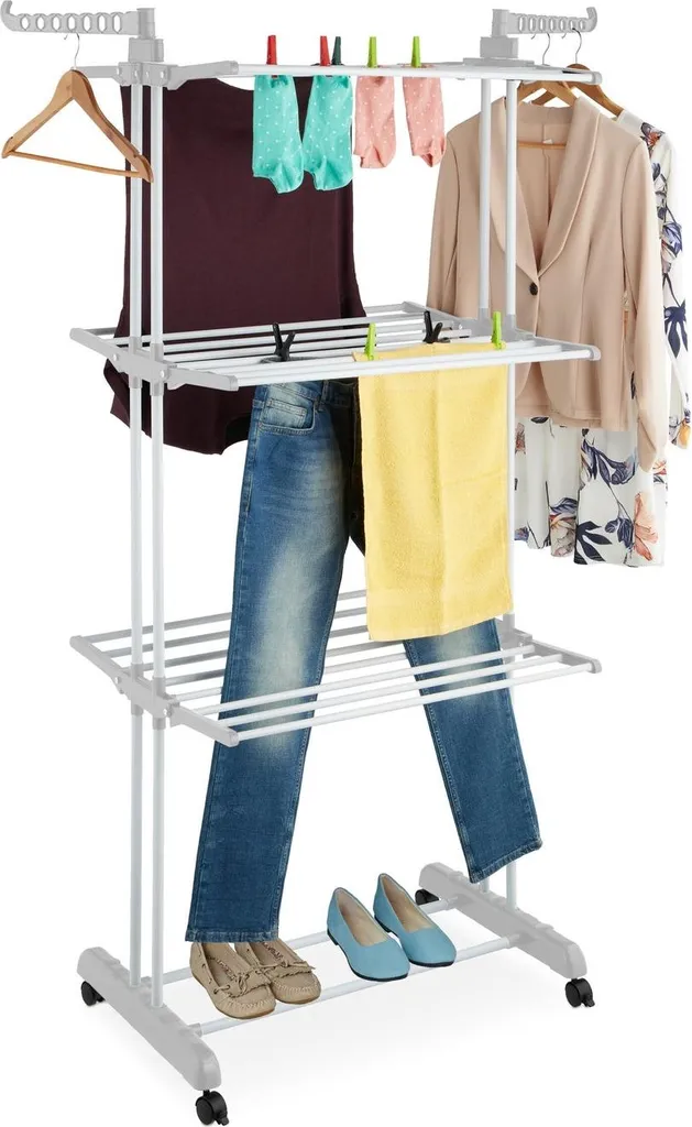 Séchoir à linge grande capacité avec ailes pliables et roues intégrées - 9