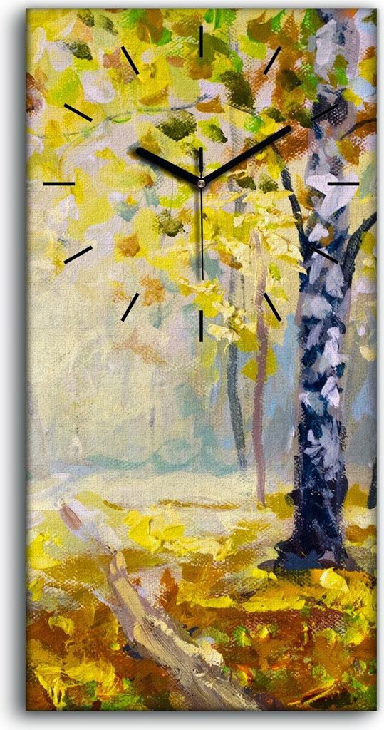 Dekor Leinwand Uhr Wandbilder Geräuschlos Kunstdruck 30x60 Bäume Wald Herbst - schwarze Hände