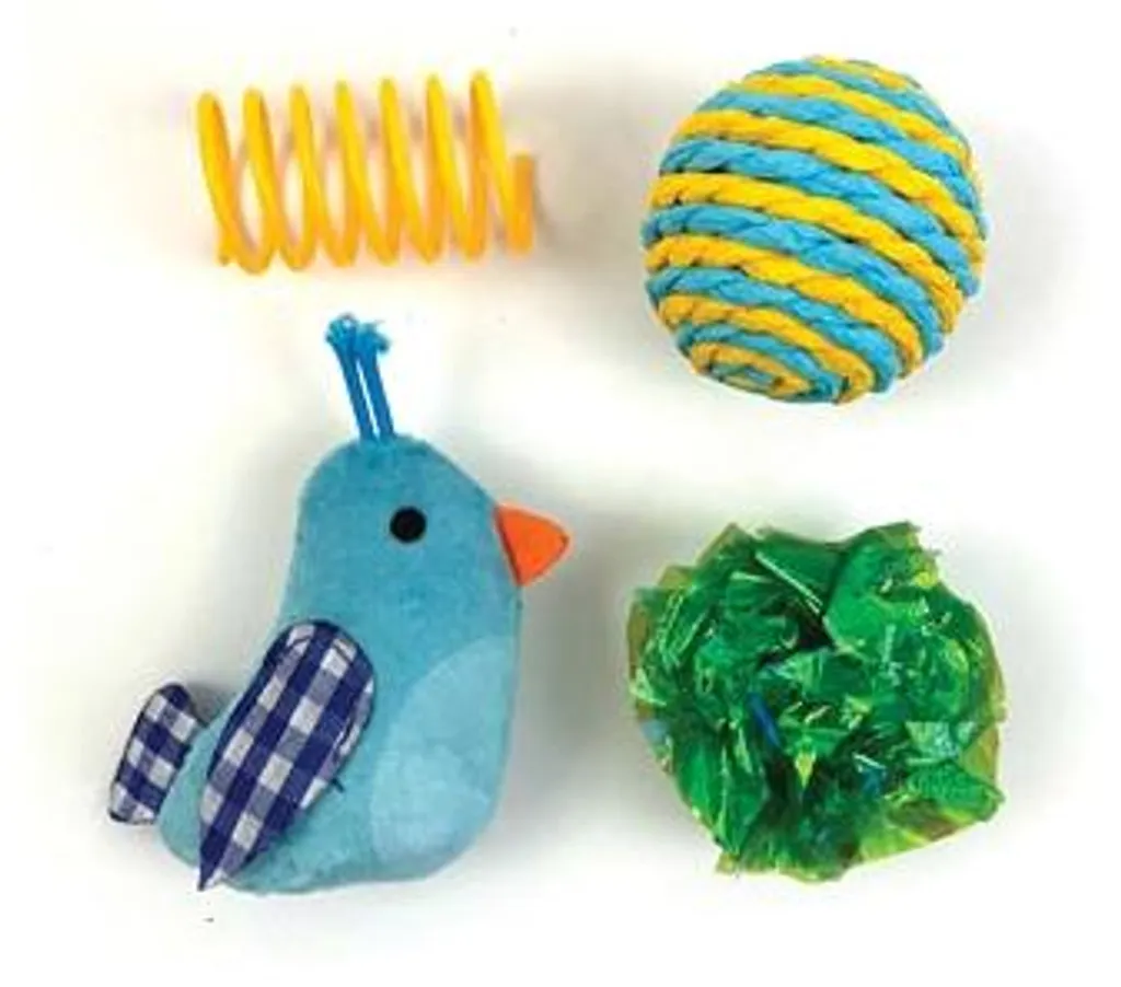 Happy Pet Tabby Patch Vogel Jouet pour Chat en Lot de Plusieurs Pièces Bleu