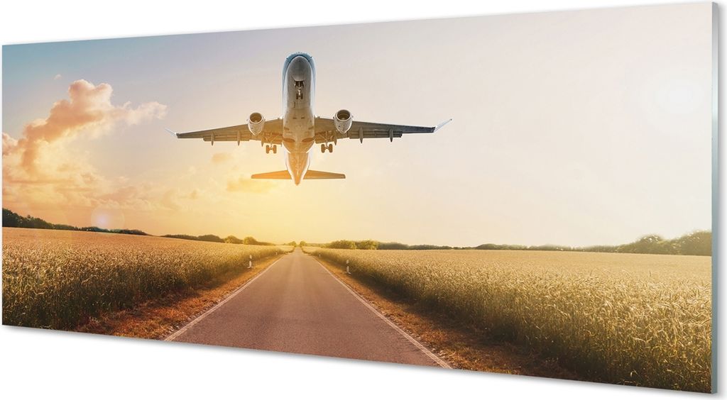 Glasbilder 125x50 Wandkunst Flugzeug nach Westen Stadt