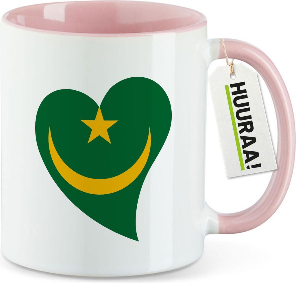 Huuraa Kaffeetasse Mauretanien Flagge Herz 330ml Rosa Keramik Kaffeebecher Geschenkidee