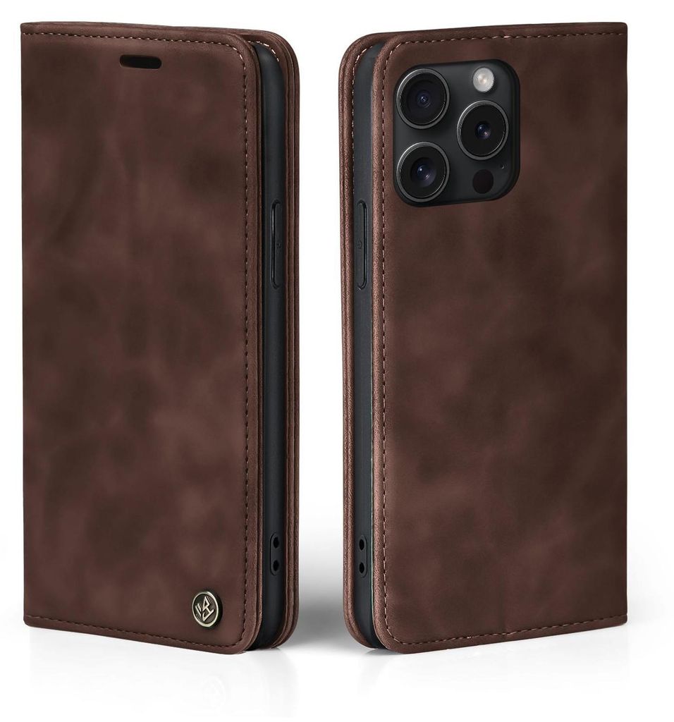 Handy Hülle für Apple iPhone 16 Pro Klapphülle Bookcase Flip Cover Handy Tasche Etui Farbe: Dunkelbraun