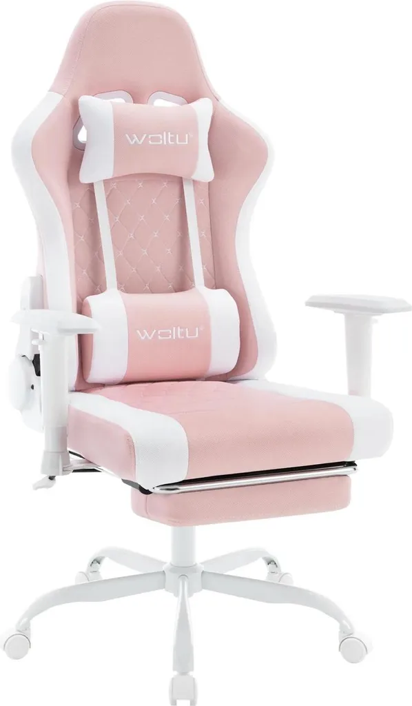 Chaise de bureau pour gaming et détente - Massage intégré rose blanc